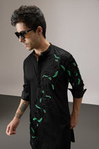 Roiling(Ocean) - Hand Embroidered Designer Kurta - Black
