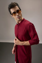 Grooms Crew - Hand Embroidered Designer Kurta - Burgundy