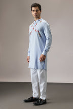 Oyna (Mirror Work )- Hand Embroidered Designer Kurta - Powder Blue