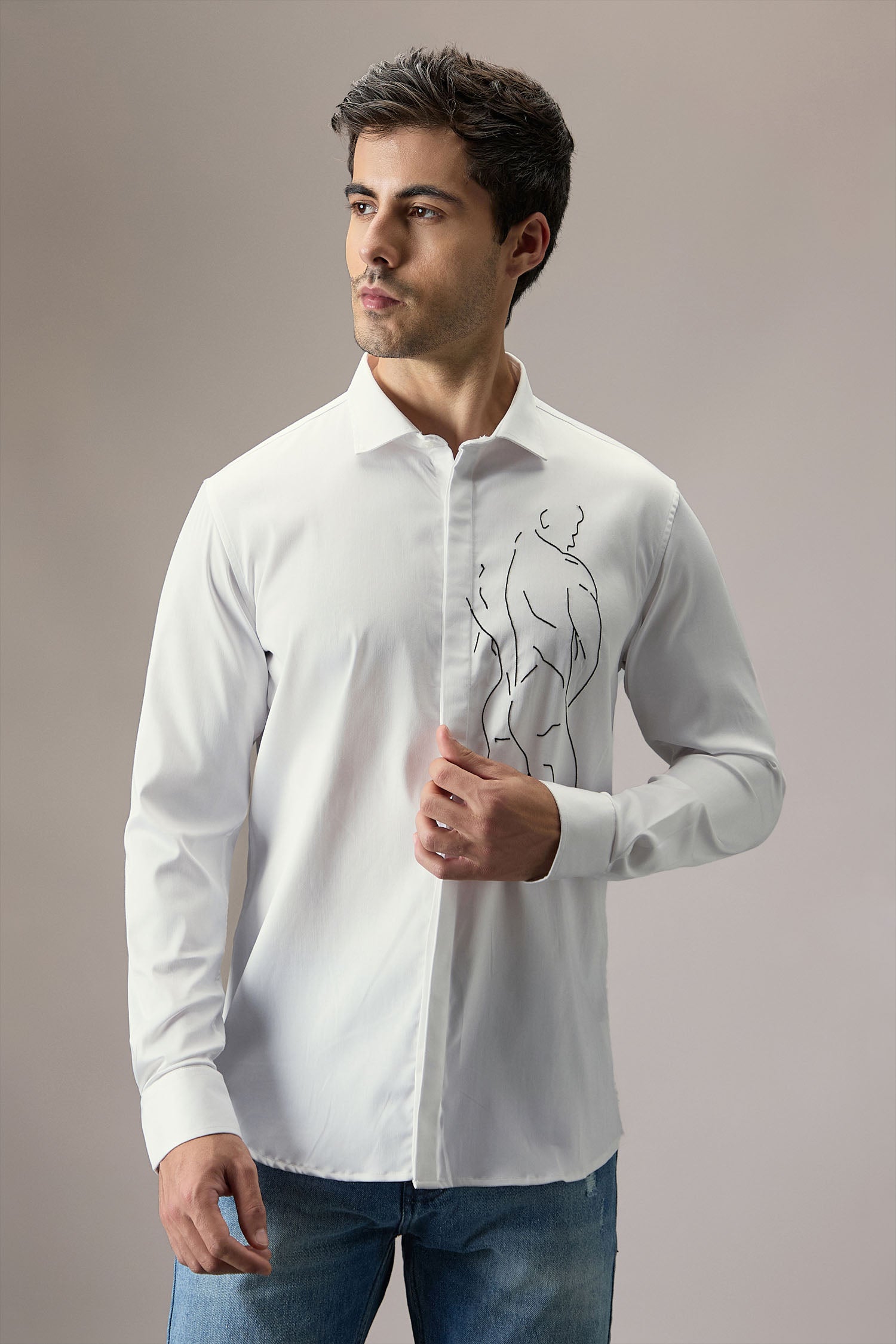 Naked - Hand Embroidered Designer Shirt - White