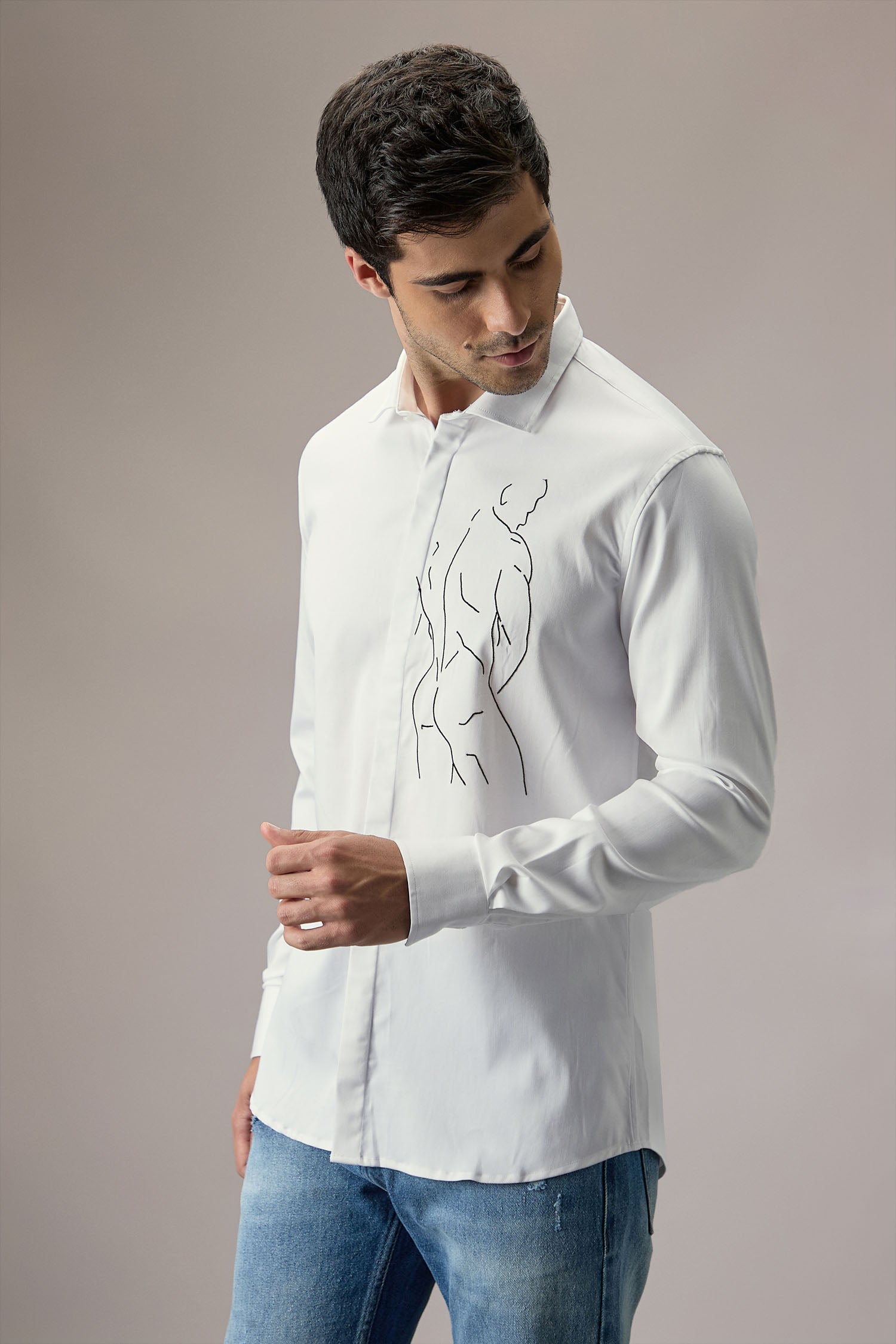 Naked - Hand Embroidered Designer Shirt - White