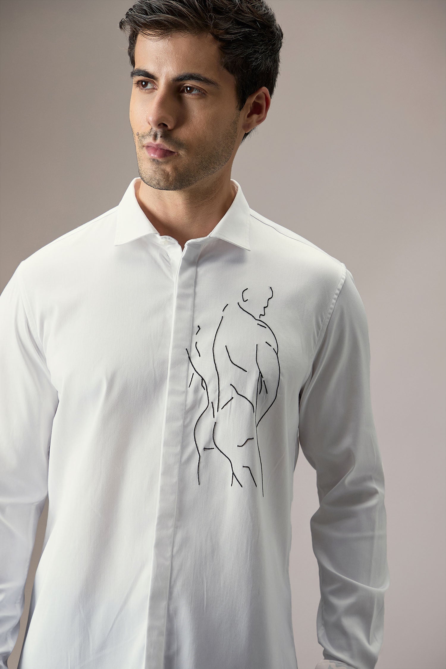 Naked - Hand Embroidered Designer Shirt - White