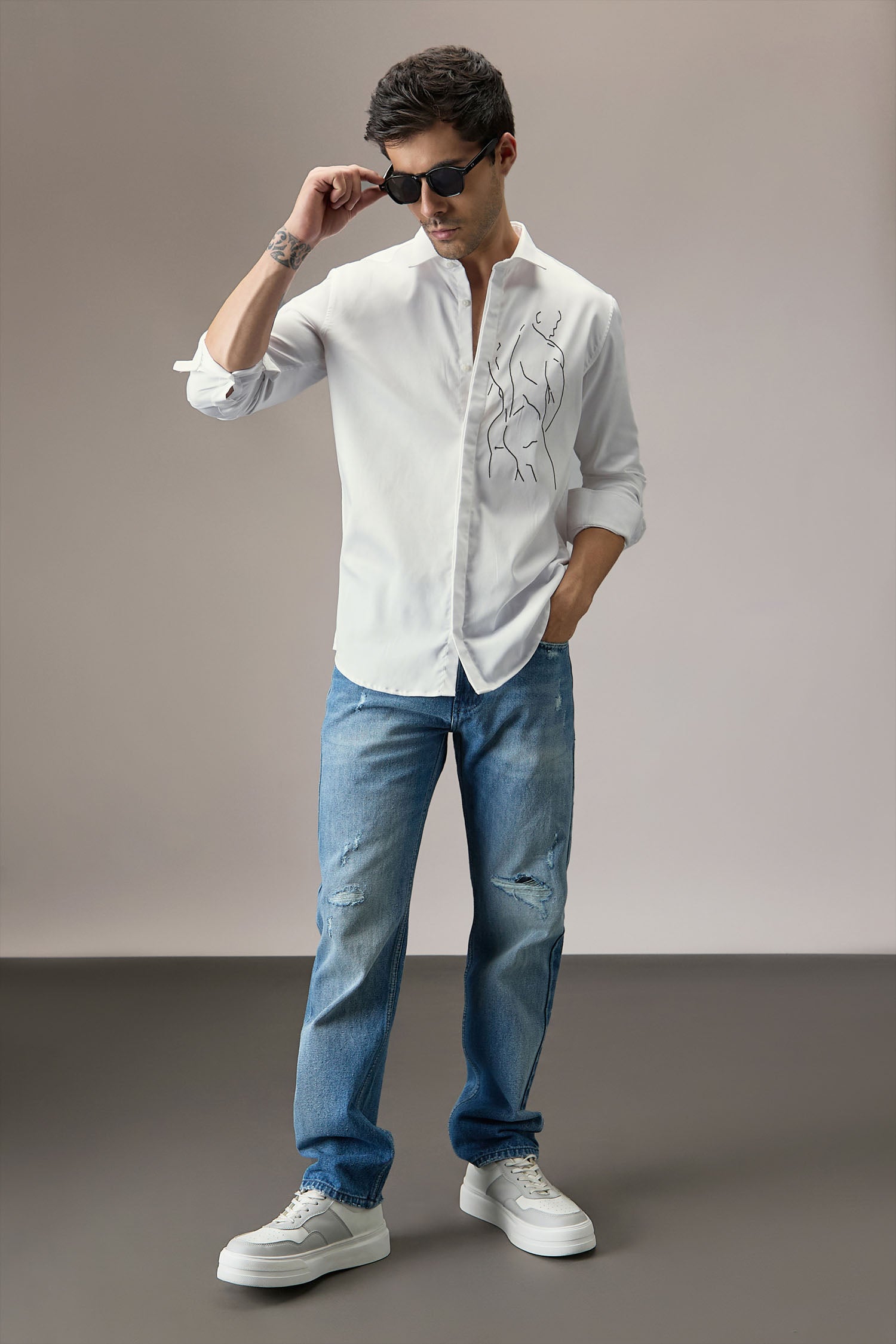 Naked - Hand Embroidered Designer Shirt - White