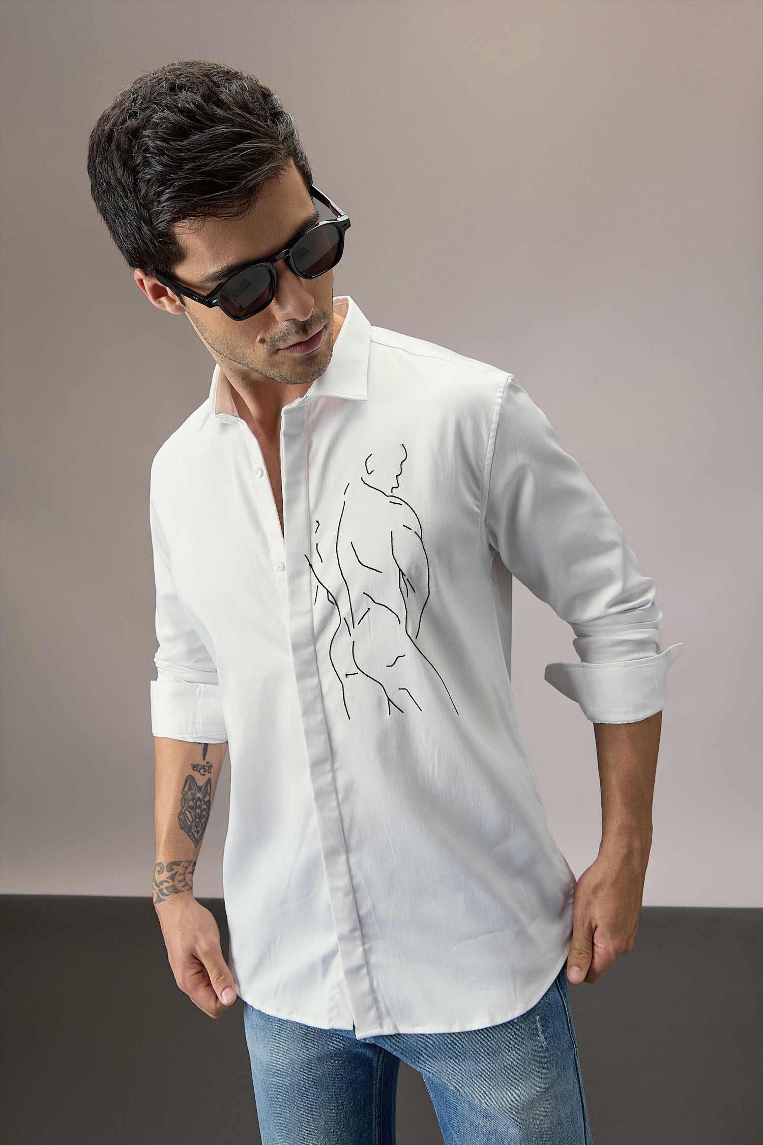 Naked - Hand Embroidered Designer Shirt - White