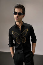 Butterfly - Hand Embroidered Designer Shirt - Black