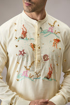 Brine (Ocean) - Hand Embroidered Designer Kurta - IVORY