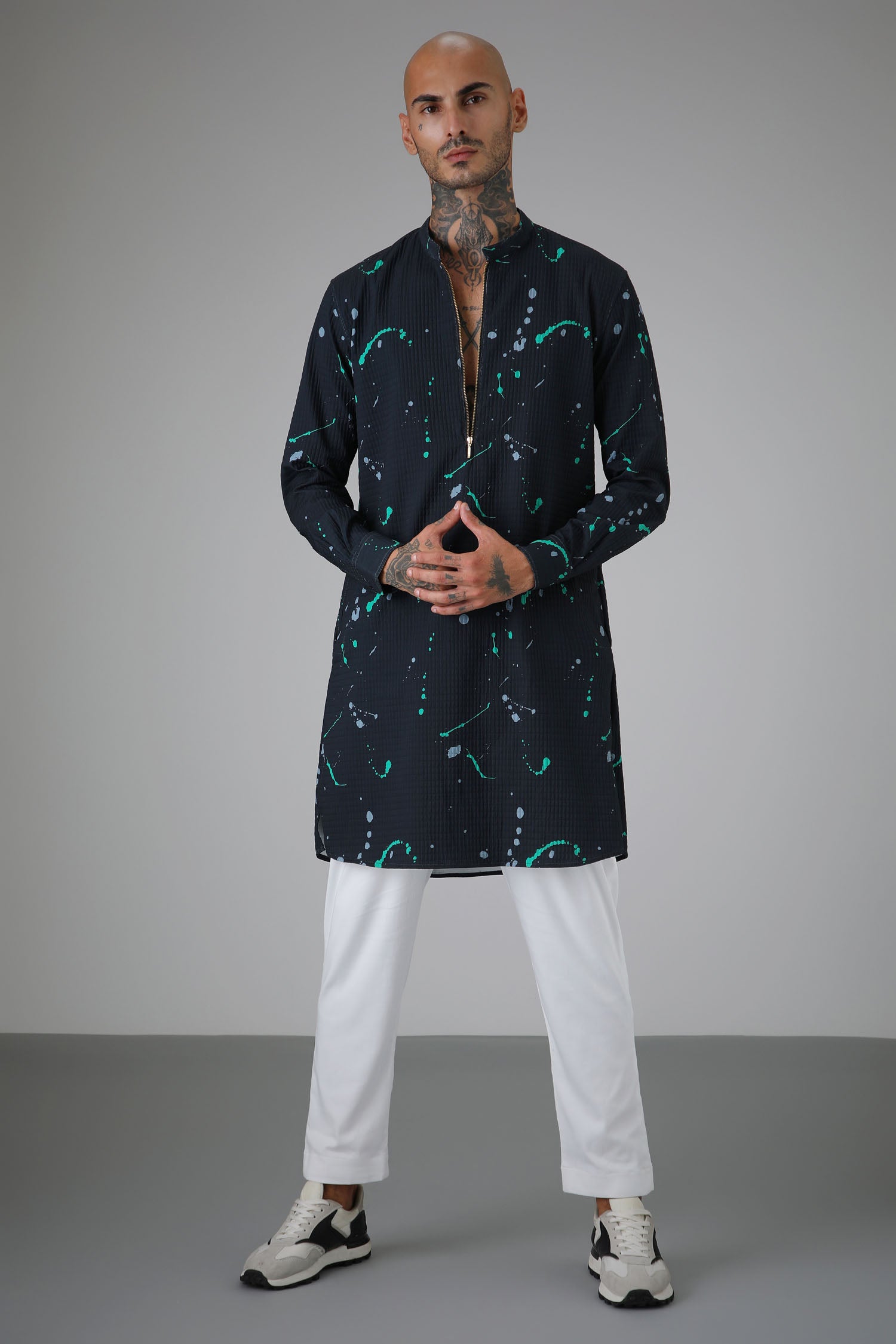 Navy Splatter - Designer Kurta