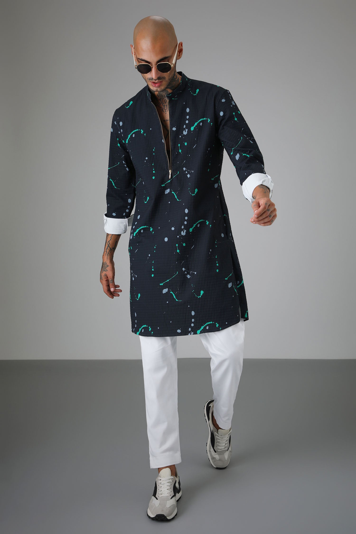 Navy Splatter - Designer Kurta