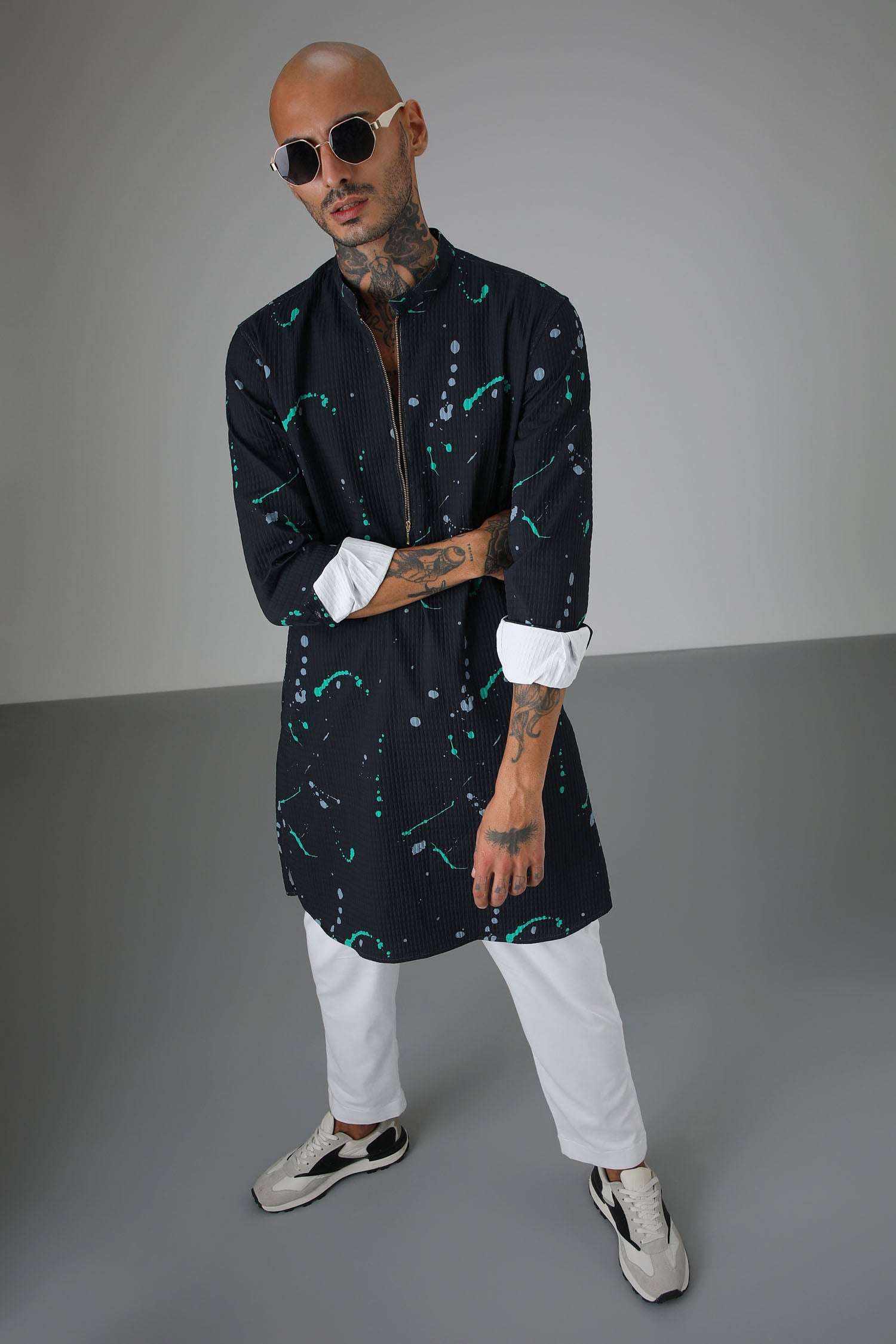 Navy Splatter - Designer Kurta