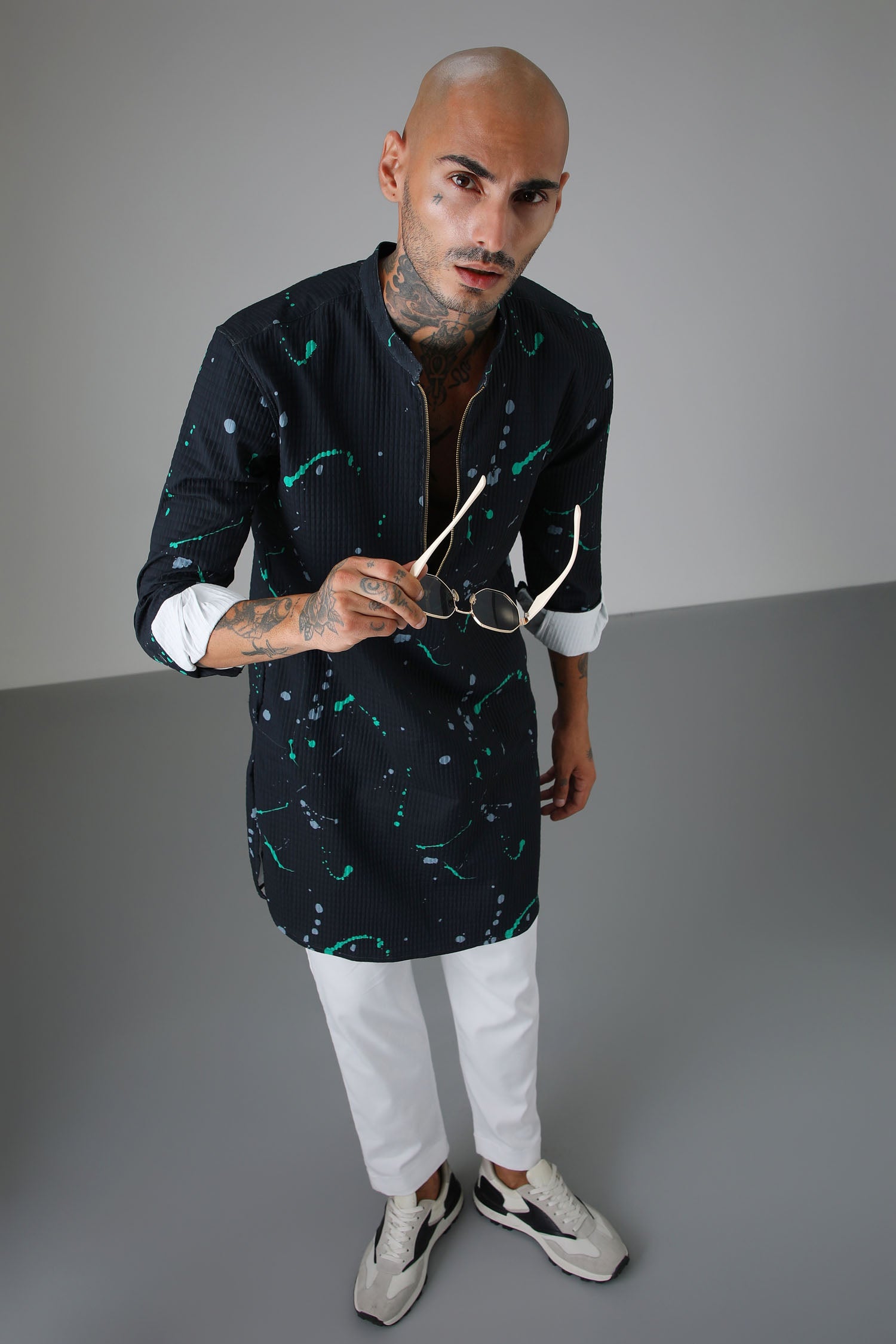 Navy Splatter - Designer Kurta