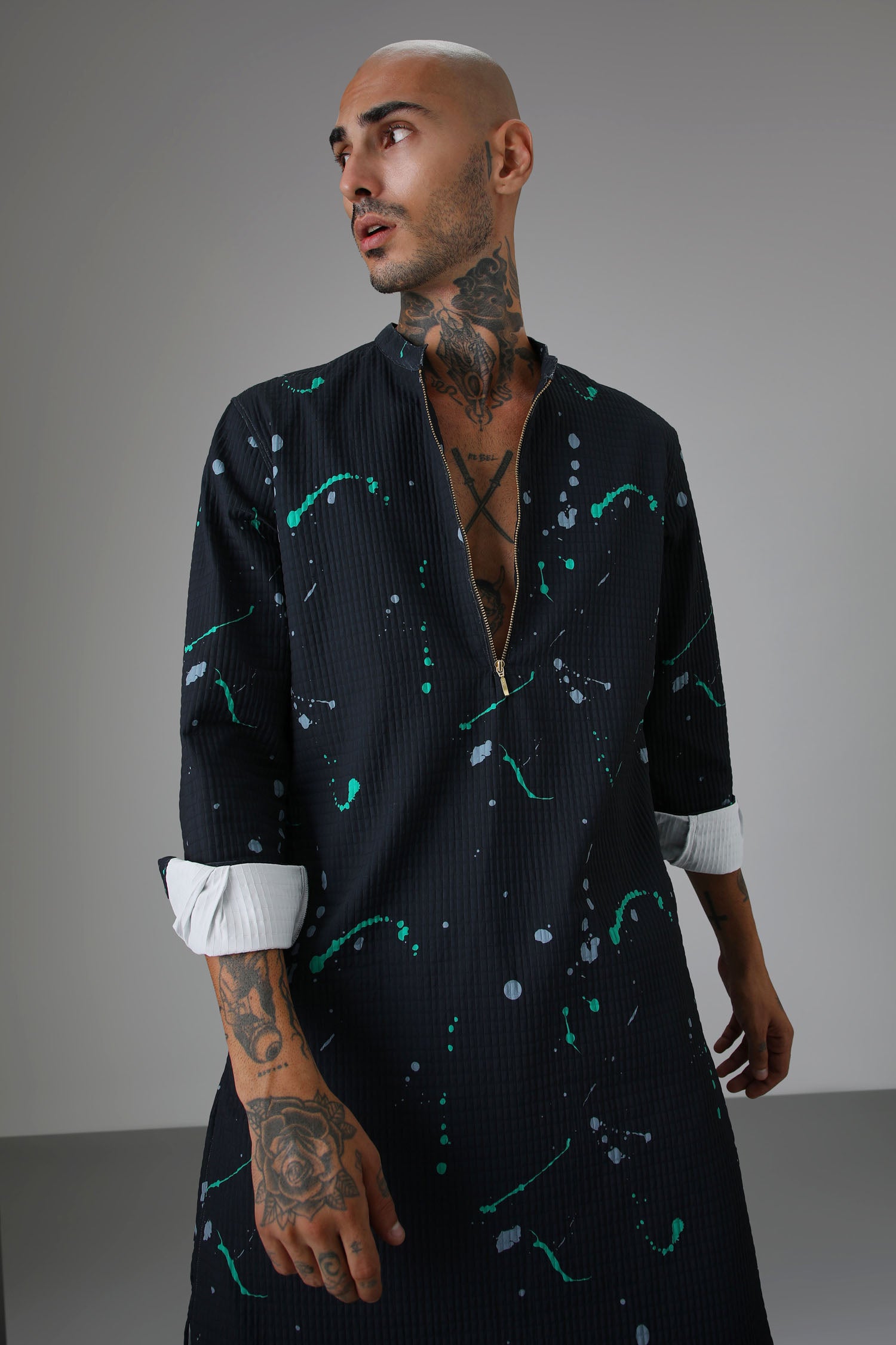 Navy Splatter - Designer Kurta