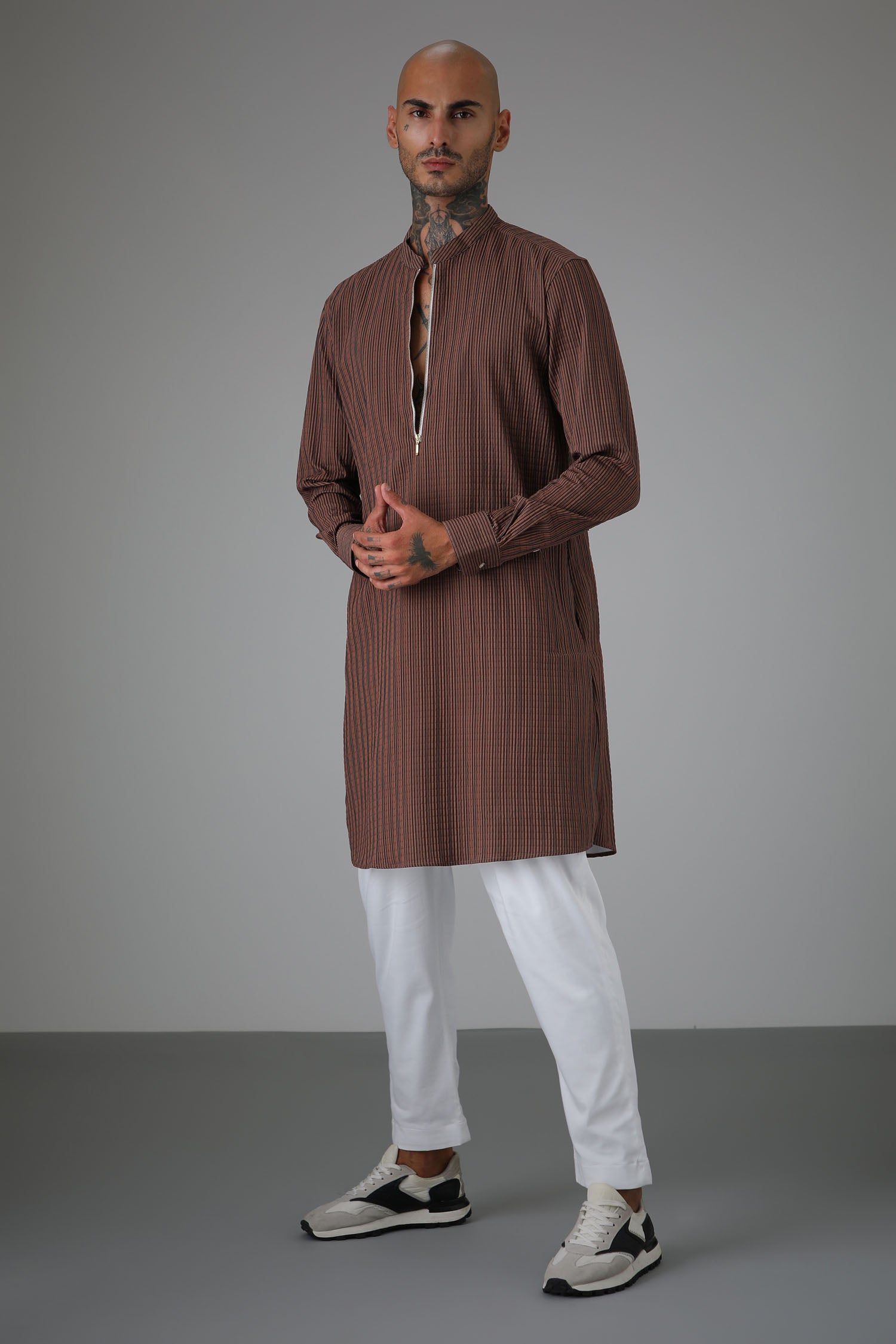 Stripes Brown - Designer Kurta