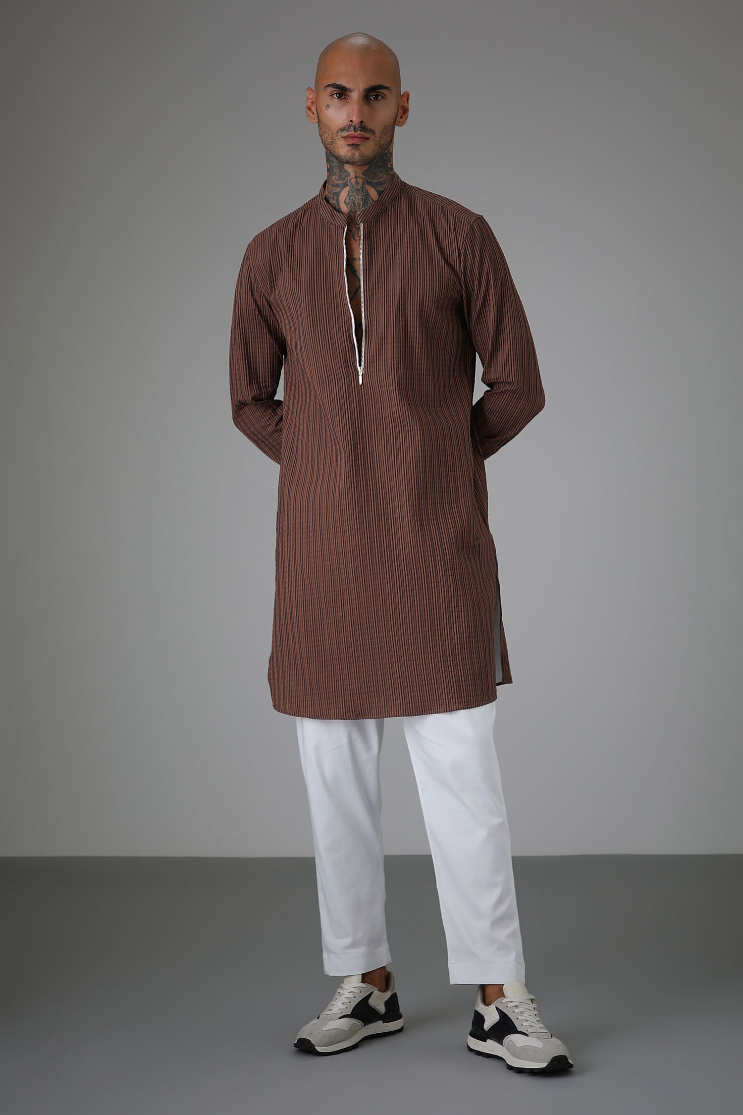 Stripes Brown - Designer Kurta