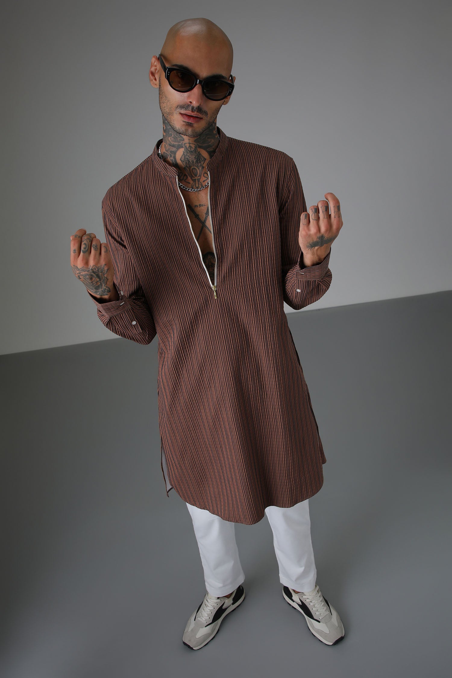 Stripes Brown - Designer Kurta