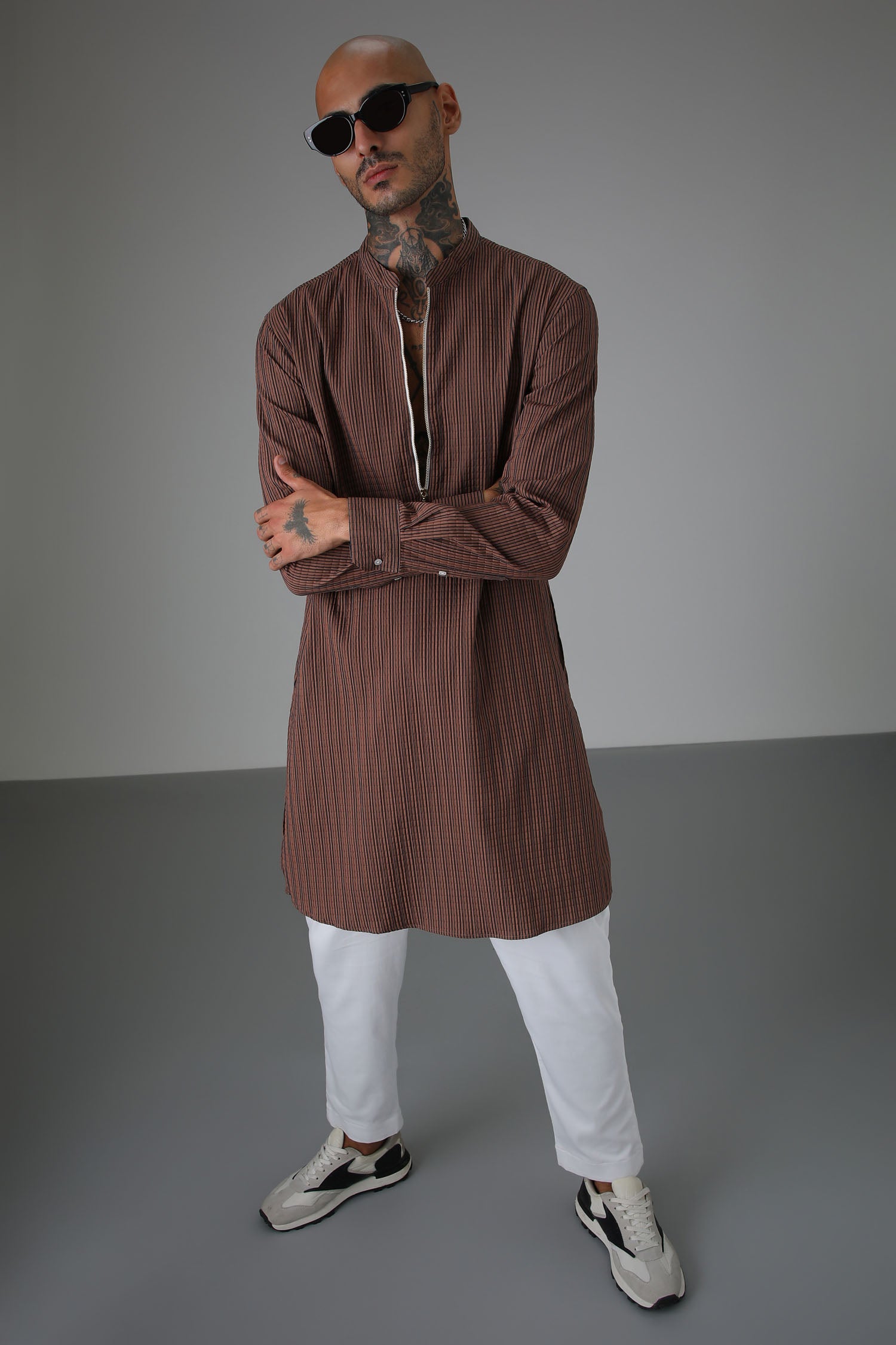 Stripes Brown - Designer Kurta