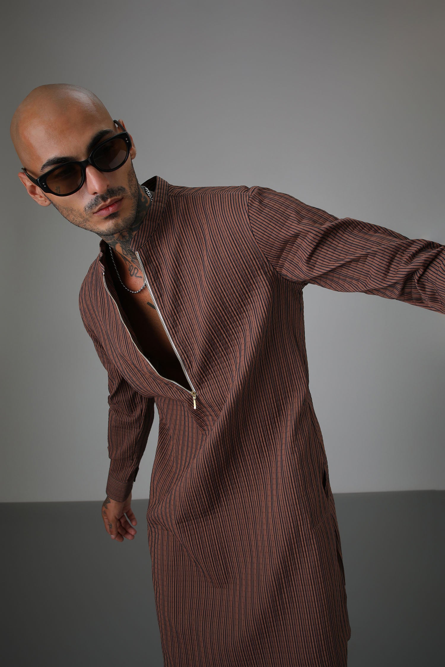 Stripes Brown - Designer Kurta