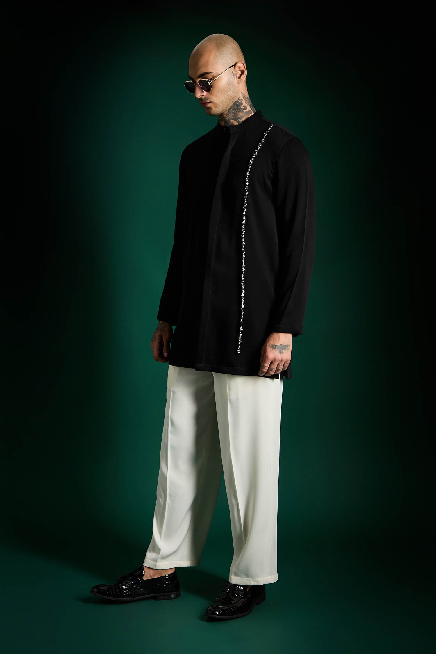 Brim Hand Embroidered Designer Kurta Set - Black