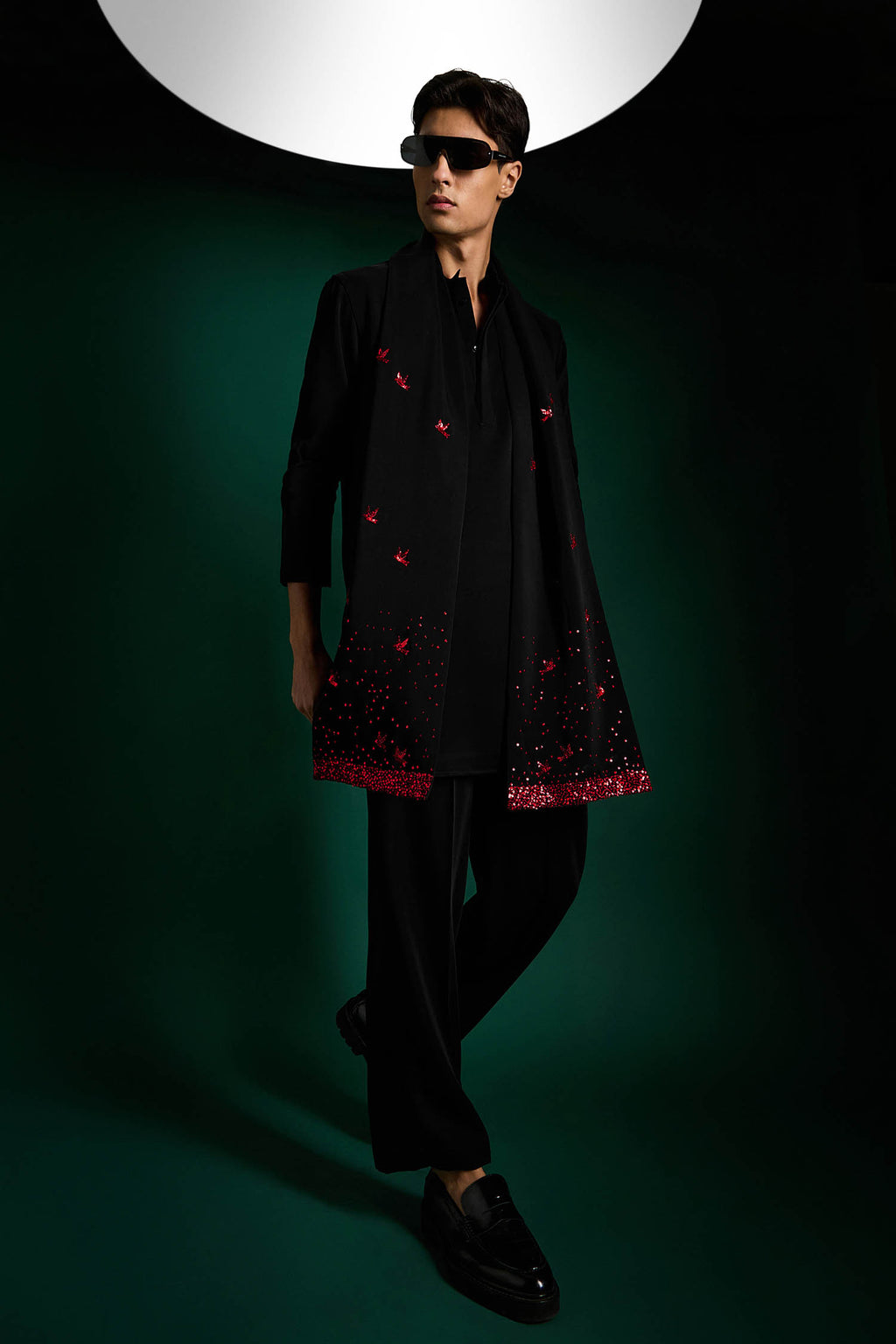 Speckled Birds Hand Embroidered Designer Shawl Set With Kurta And Pant
