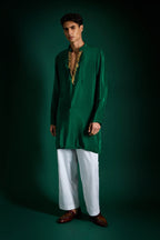 Echo Beads Hand Embroidered Designer Kurta - Bottle Green