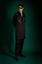 The King Hand Embroidered Designer Kurta - Black