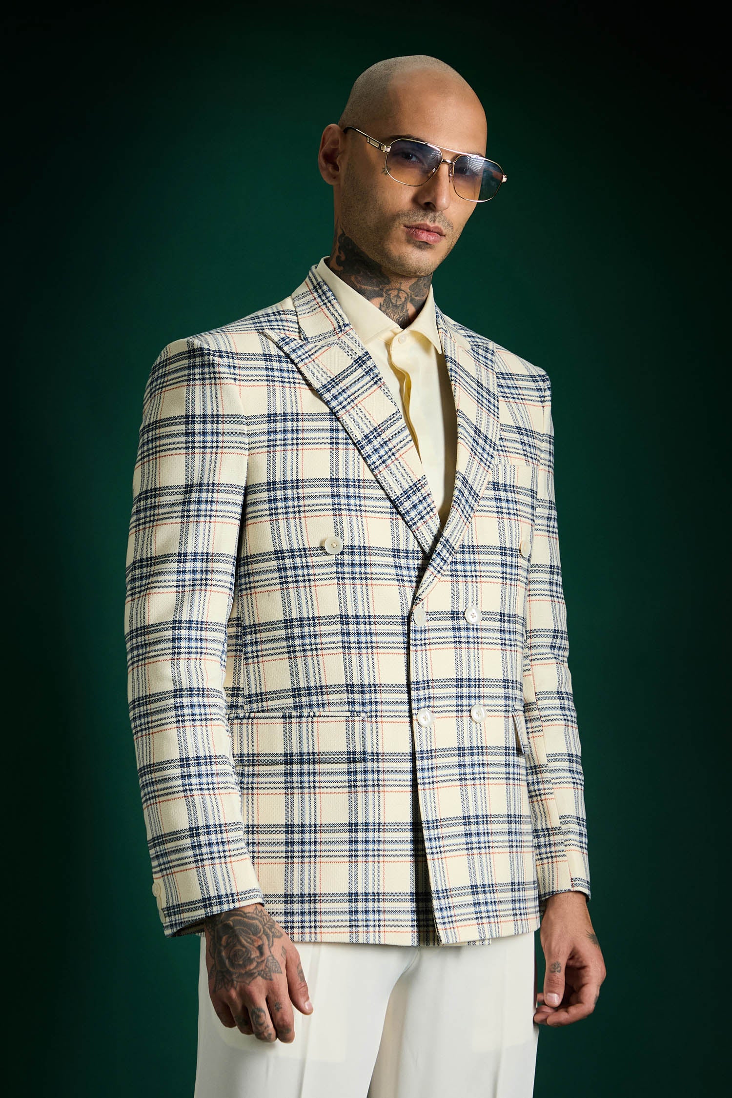 The Boardroom Plaid Blazer Ivory