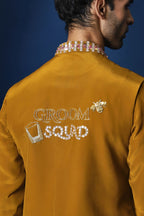 Groom Squad Hand Embroidered Crepe Bundi Set - Mustard