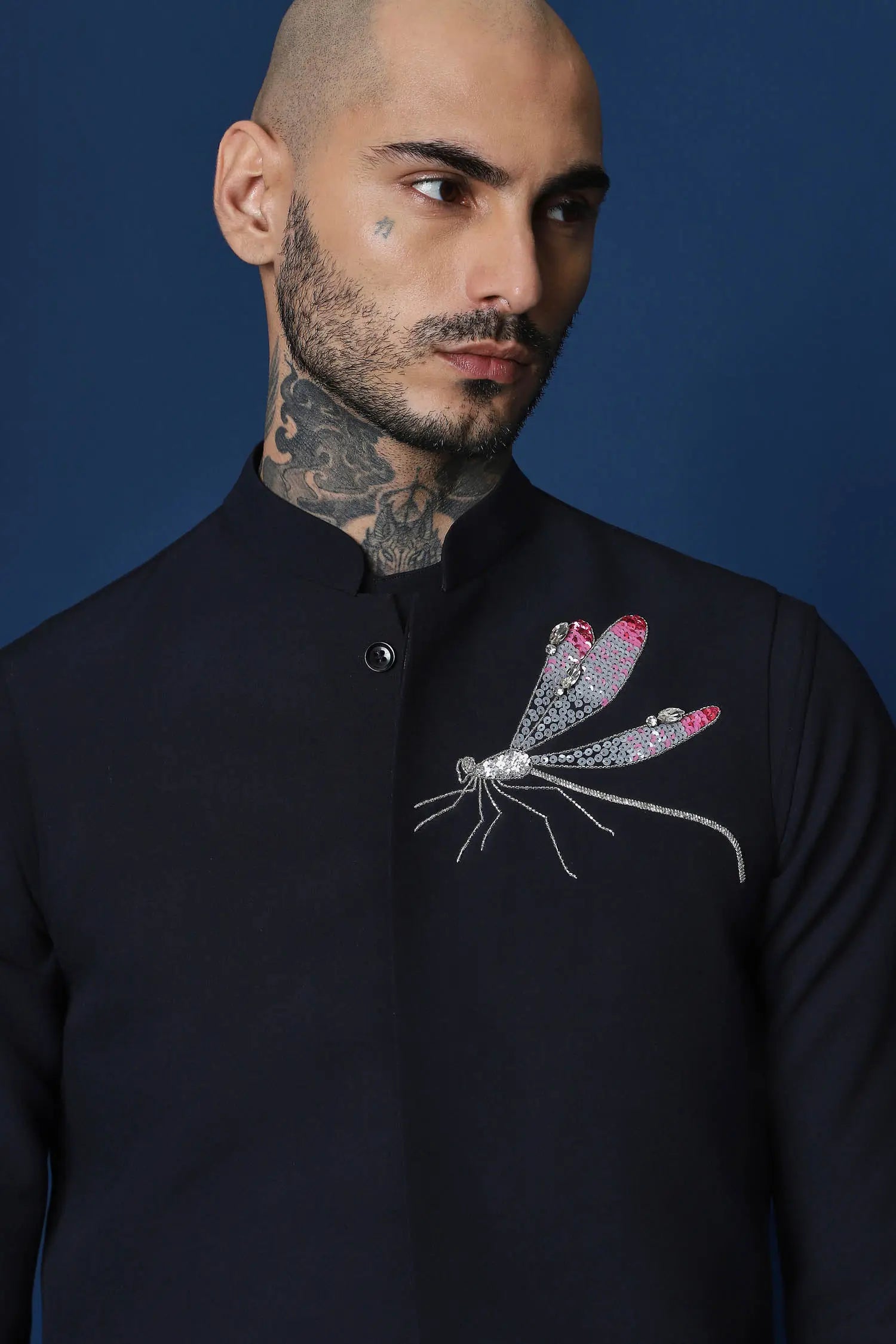 Solstice Hand Embroidered Bundi Set - Navy