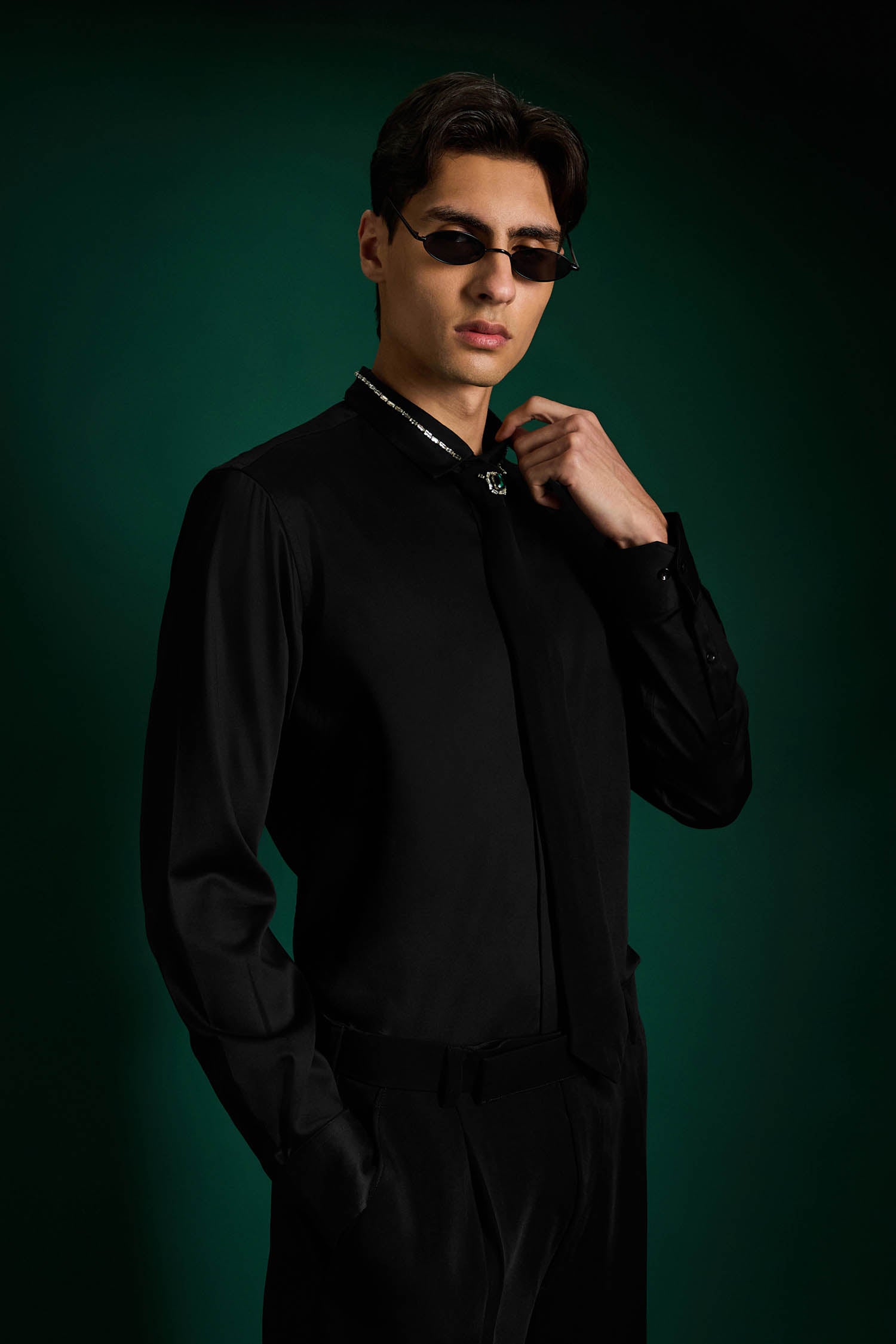 Jade - Hand Embroidered Designer Tie With Shirt