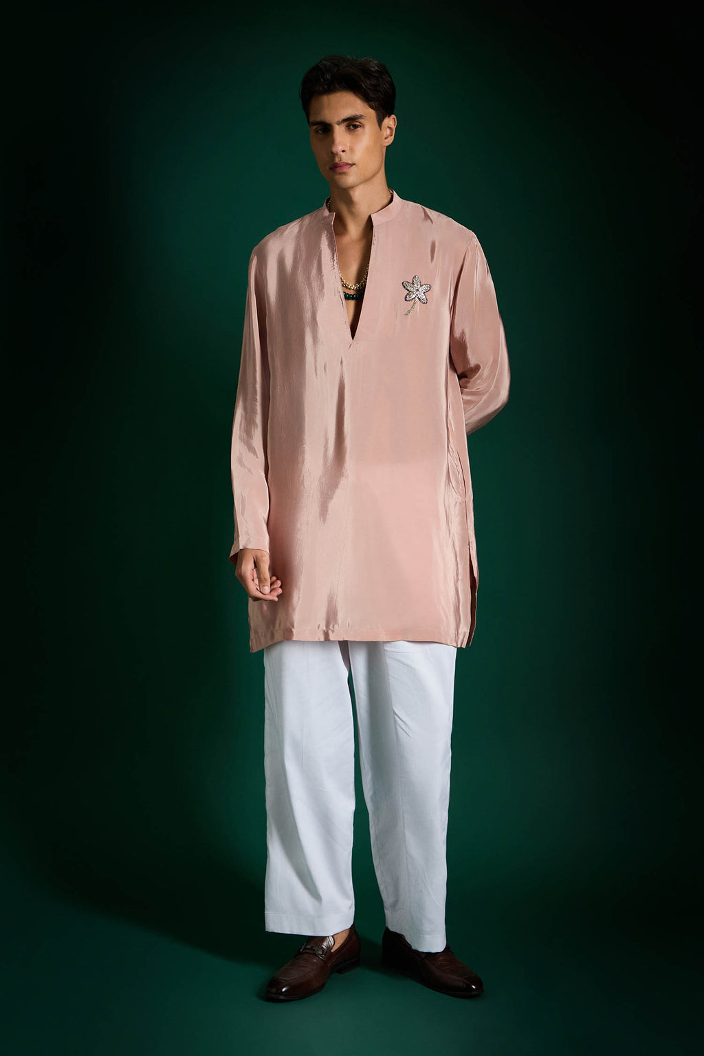 Lamina Hand Embroidered Designer Kurta - Dusky Pink