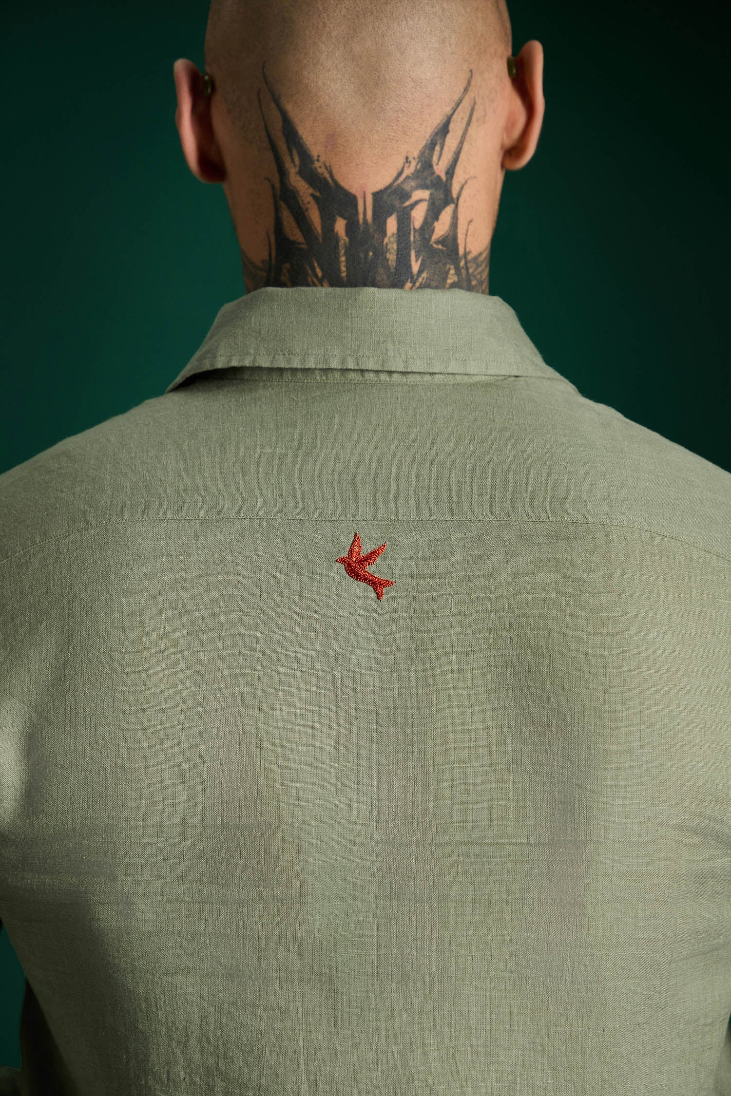 Bird Irish Linen Shirt - Olive Green