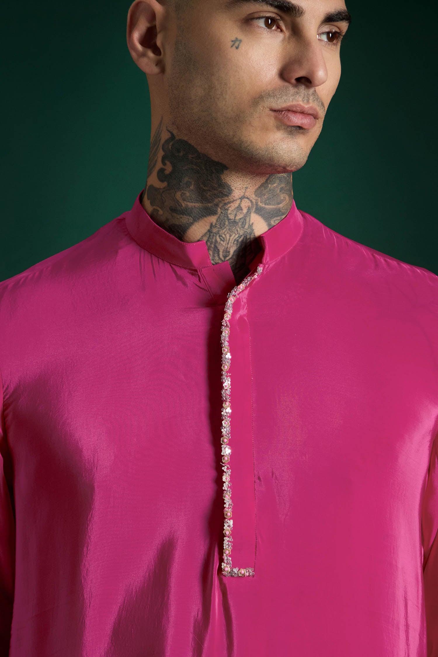 Petals Hand Embroidered Designer Kurta - Hot Pink
