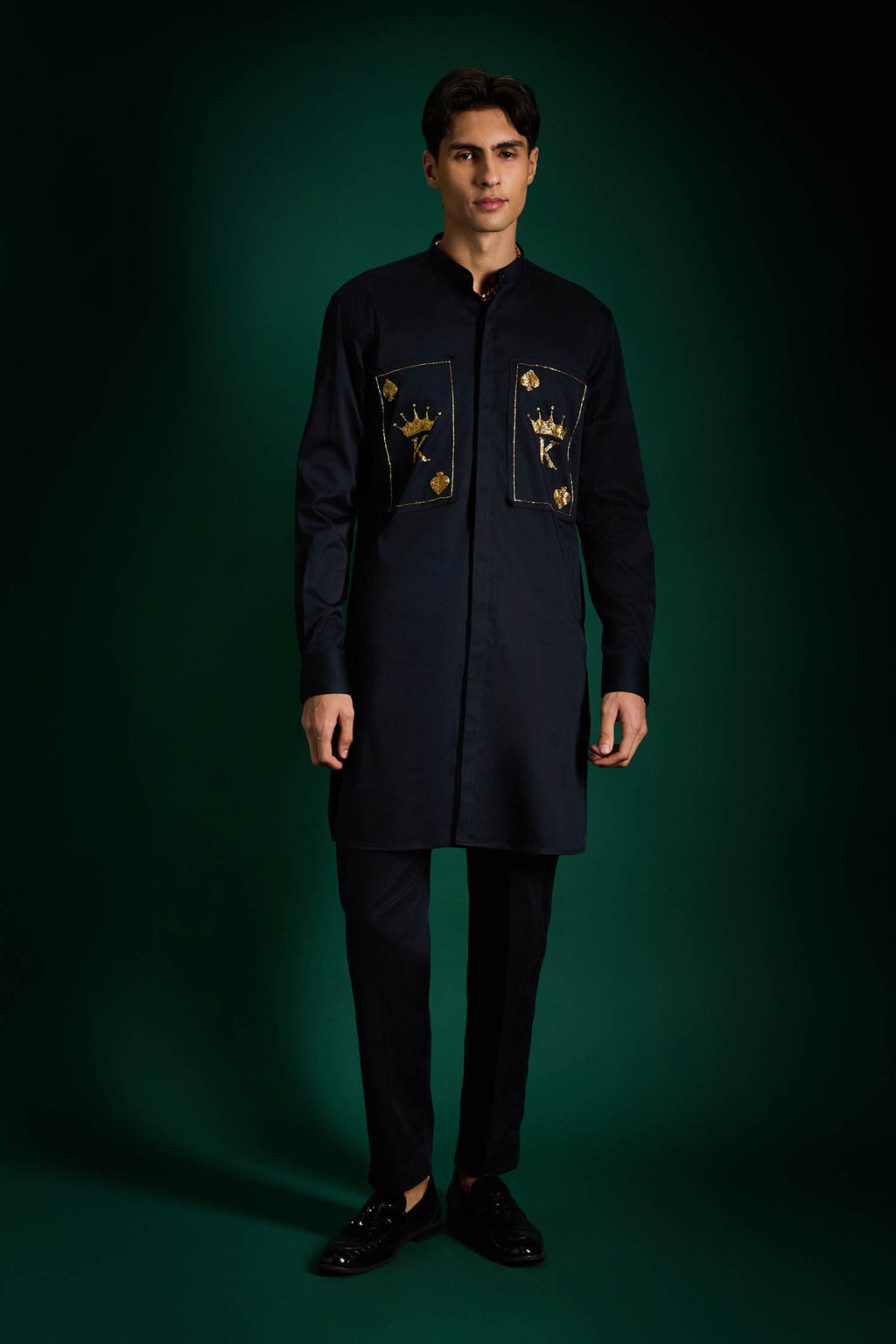 The King Hand Embroidered Designer Kurta - Navy