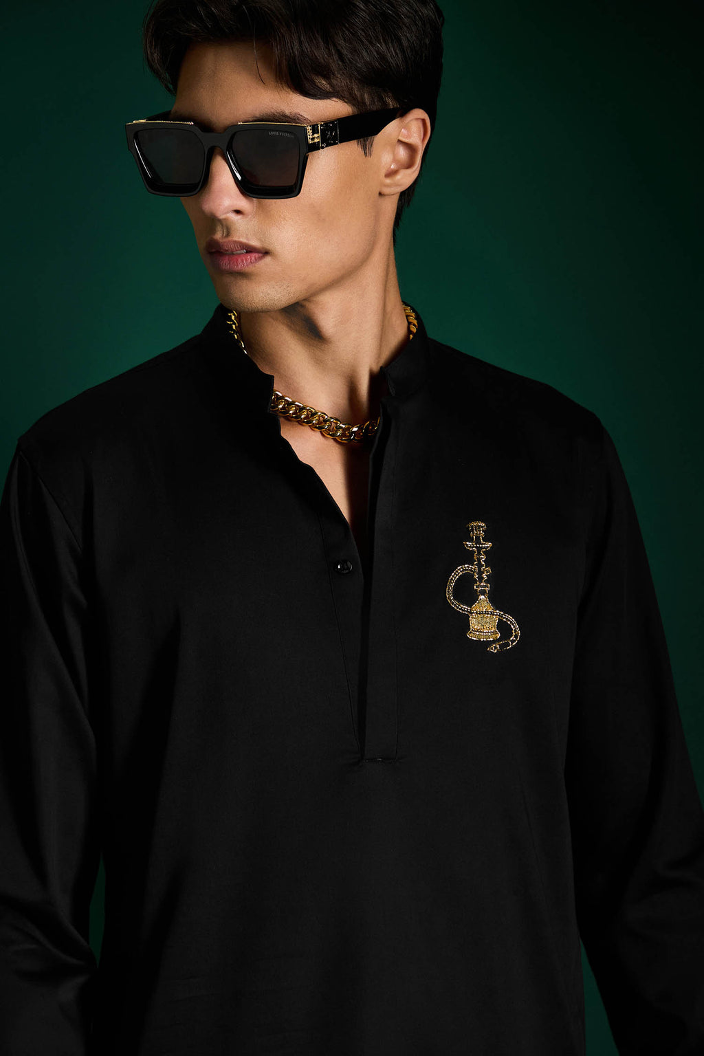 Desi Boy Hand Embroidered Designer Kurta - Black
