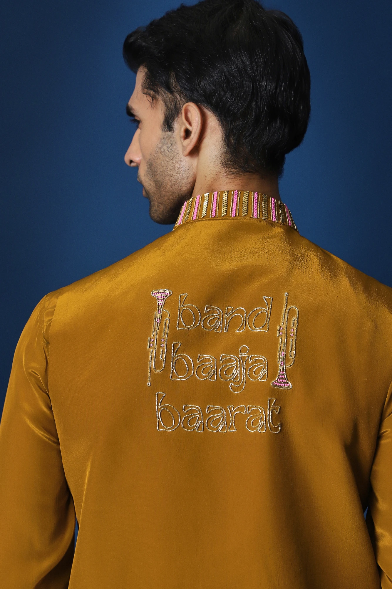 Band Baja Barat Hand Embroidered Bundi Set - Mustard