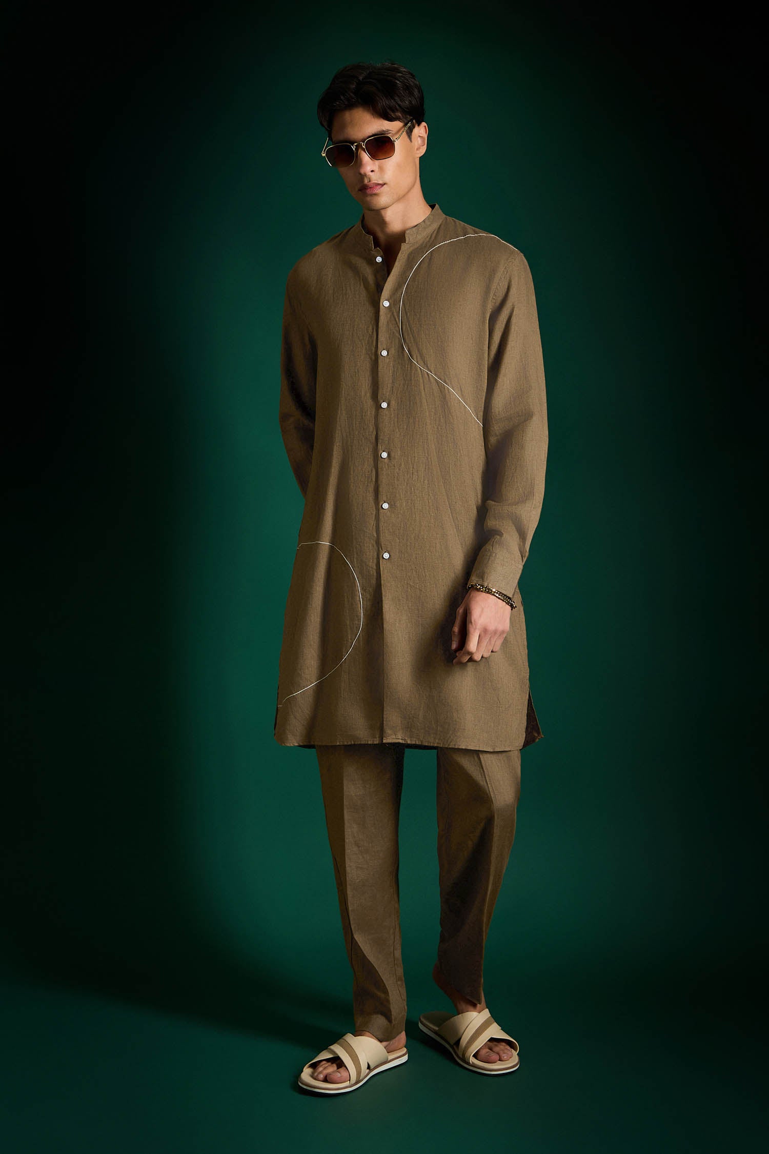 Blotched Imperial Irish Linen Kurta - Cocoa Brown