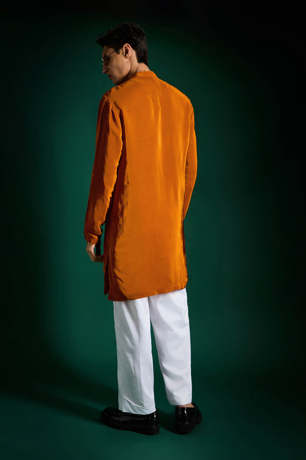 Water Lily Hand Embroidered Designer Kurta - Rust Orange