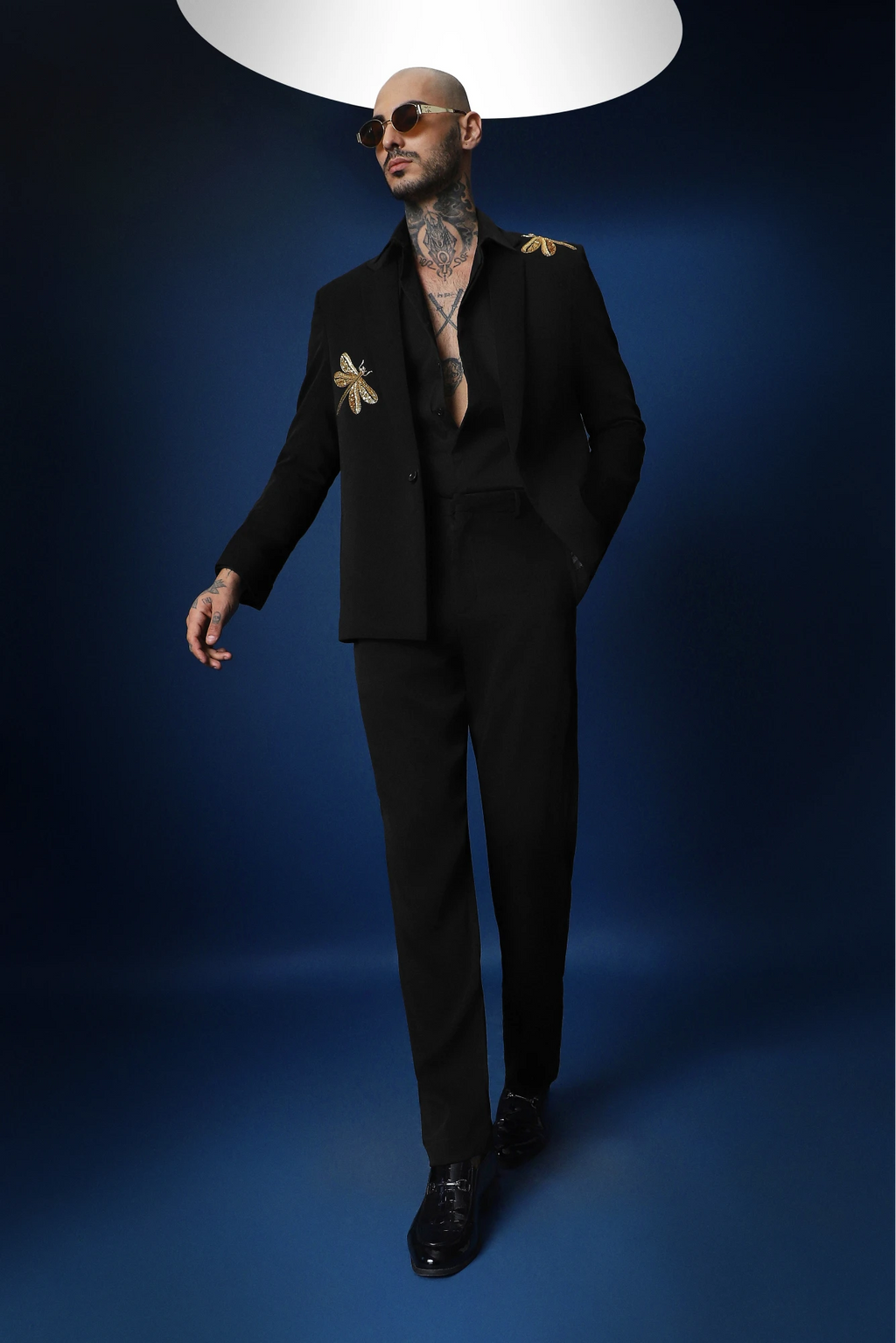 Dragonflies Hand Embroidered Tuxedo - Black