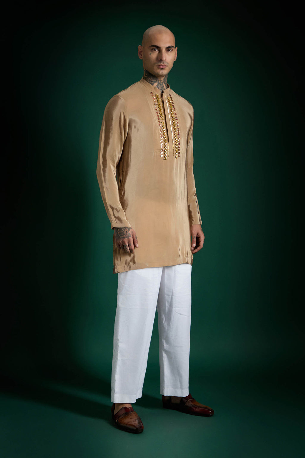 Quiet Chimes Hand Embroidered Designer Kurta - Camel