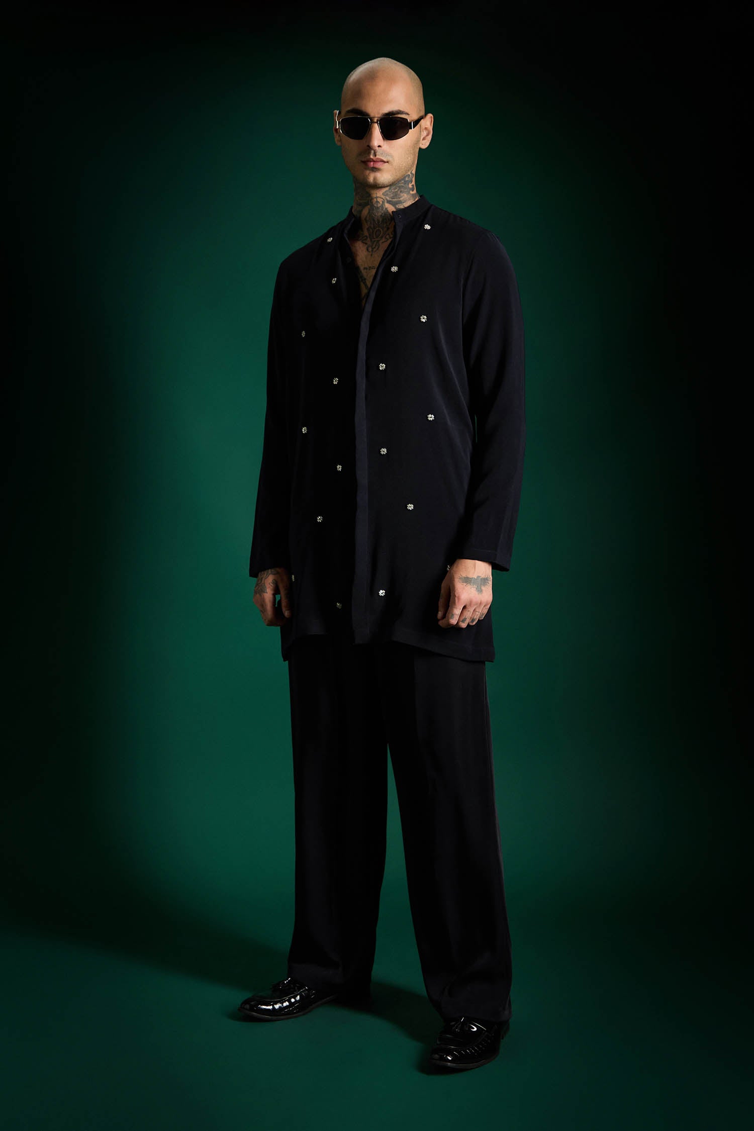 Studded Hand Embroidered Designer Kurta Set - Navy