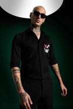 Heart Skull - Black Hand Embroidered Designer Shirt