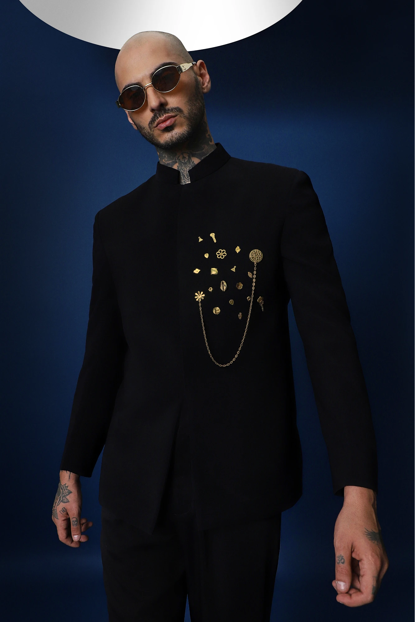 Drizzle Metal  Hand Embroidered Bandhgala - Black