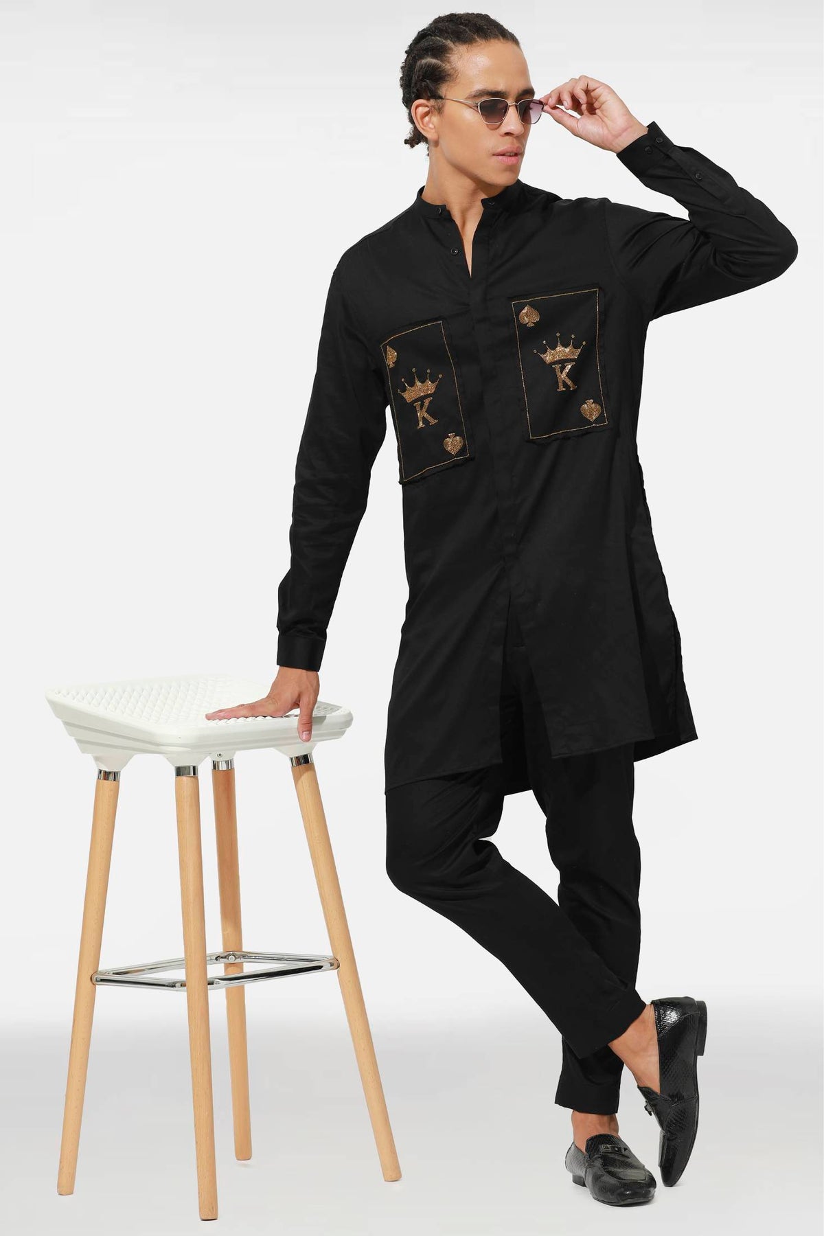 The King Hand Embroidered Designer Kurta - Black