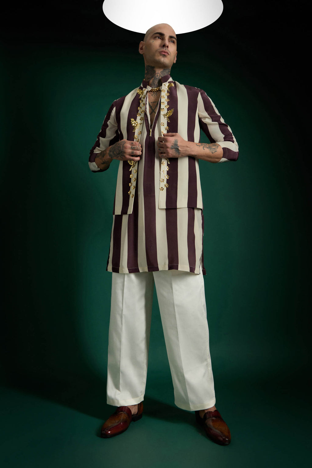 Crest Hand Embroidered Designer Kurta Bundi Set - Wine
