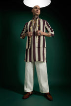 Crest Hand Embroidered Designer Kurta Bundi Set - Wine