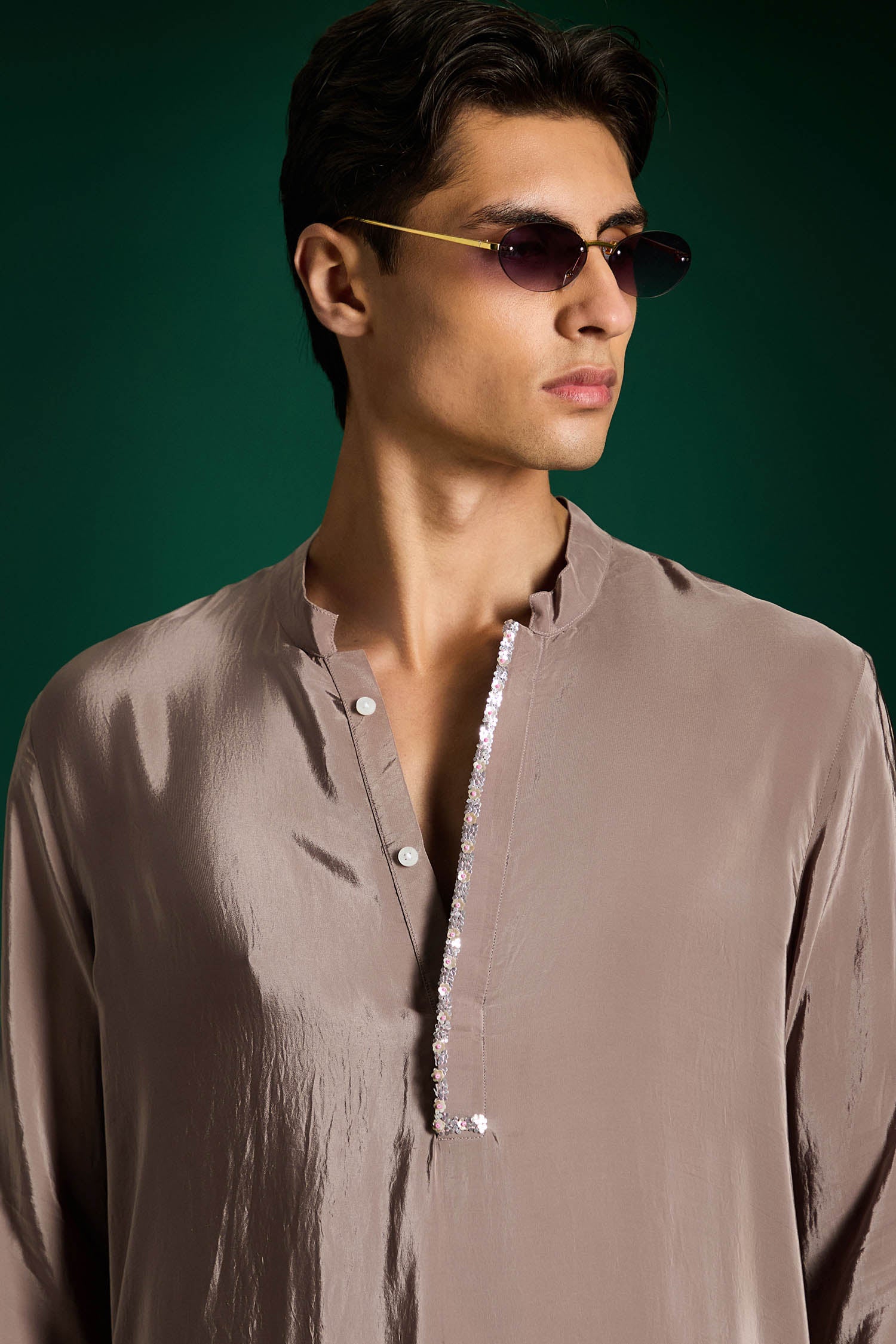 Petals Hand Embroidered Designer Kurta - Lilac Luster