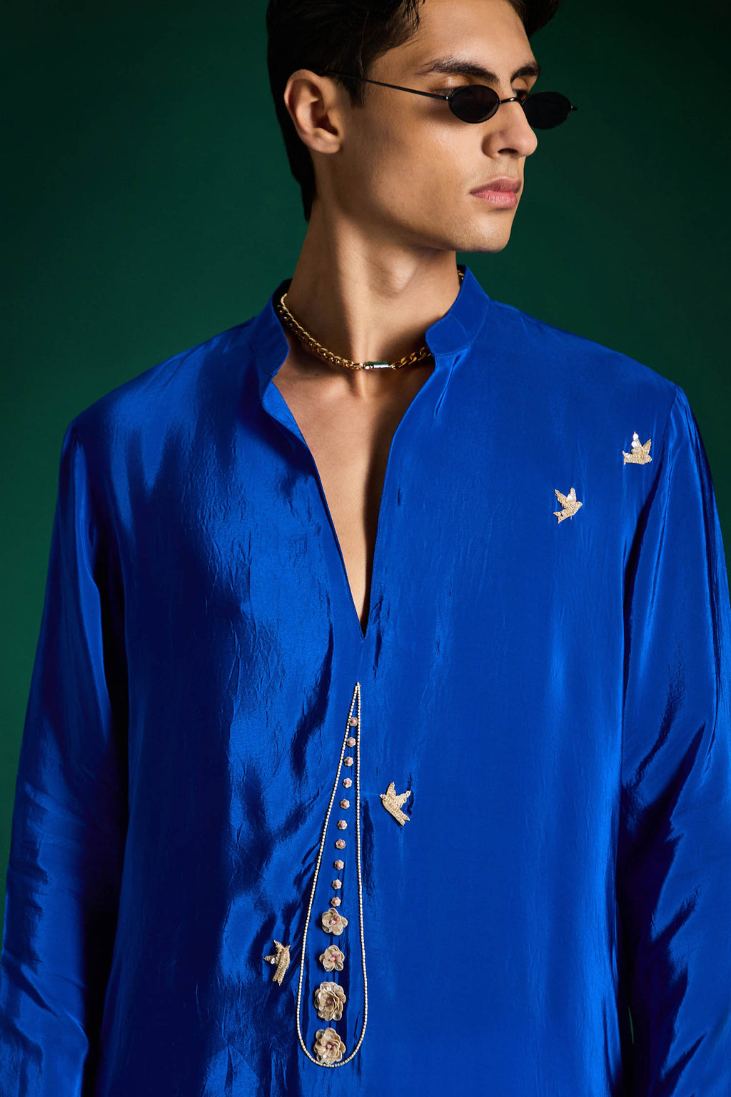 Botanic Hand Embroidered Designer Kurta - Royal Blue
