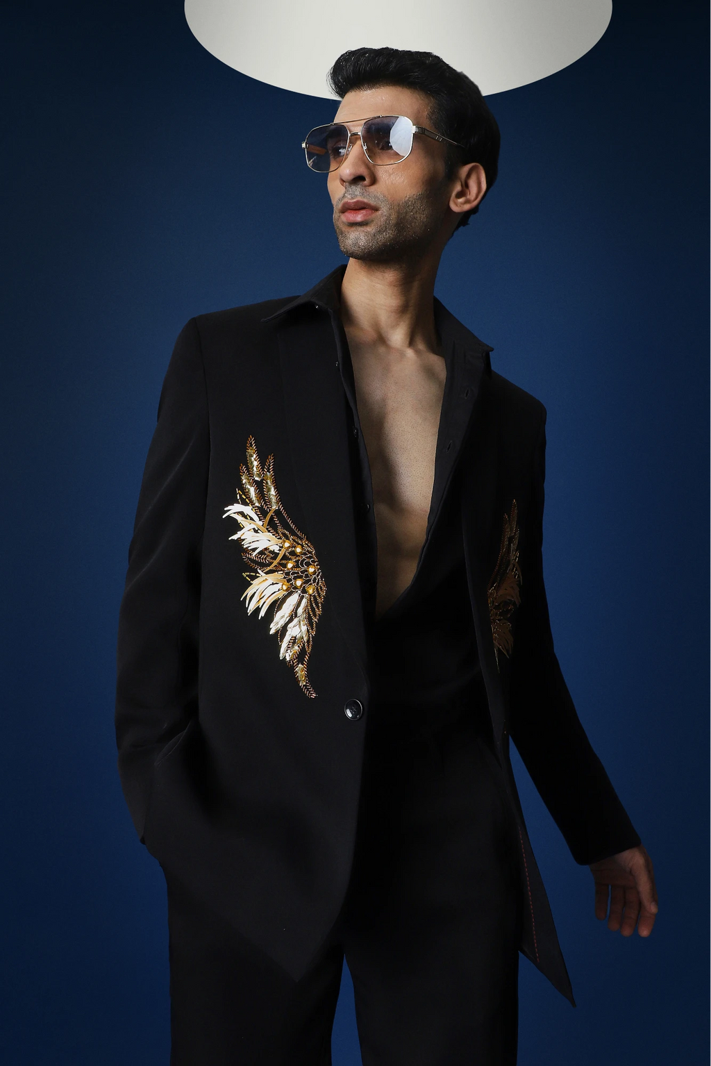 Fly (Wings) Hand Embroidered Tuxedo - Black