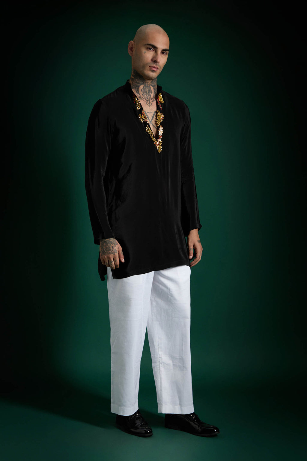 Bell Clusters Hand Embroidered Designer Kurta - Black