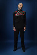 Celestial Rose Hand Embroidered Bandhgala - Black