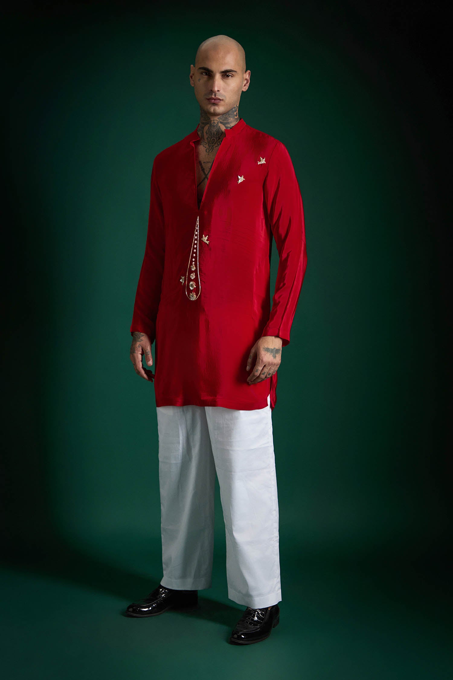 Botanic Hand Embroidered Designer Kurta - Red